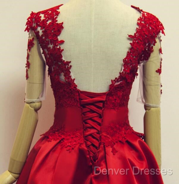 Red Short Sleeves Satin And Applique Homecoming Dress, Red Short Prom Dress, Formal Dress Secondary image
