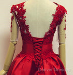 Red Short Sleeves Satin And Applique Homecoming Dress, Red Short Prom Dress, Formal Dress