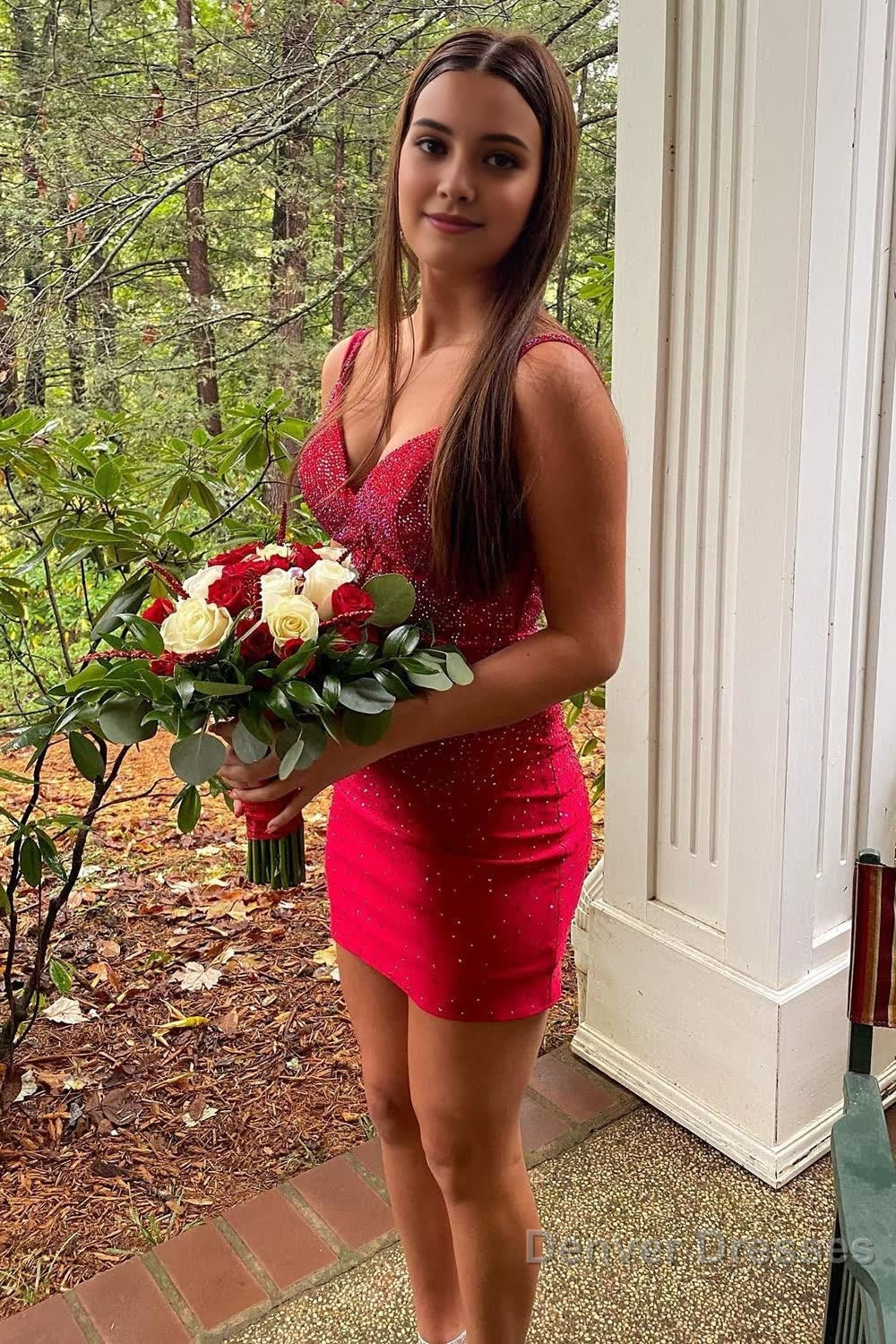 Red Spaghetti Straps Tight Homecoming Dress Main image