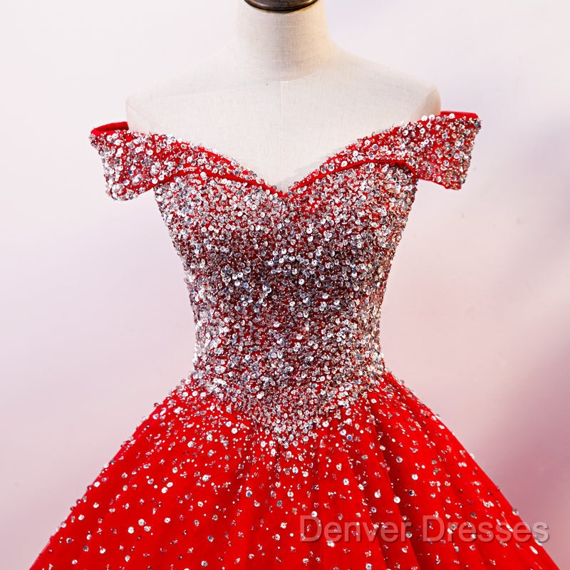 Red Sparkle Tulle Sweetheart Party Dress, Shiny Sweet 16 Dress
