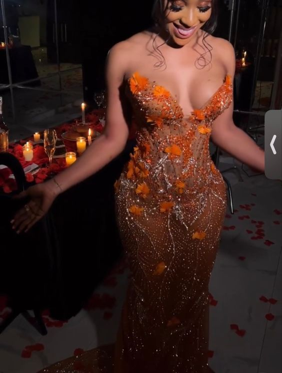 Gorgeous Orange Beaded Applique Mermaid Evening Dress Long Prom Dress Main image