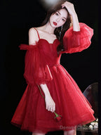 Red Sweetheart Neck Tulle Short Prom Dress Cute Homecoming Dress