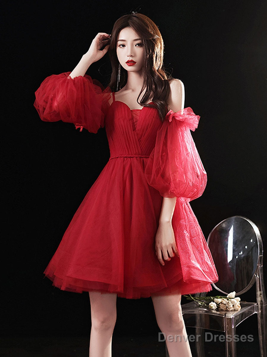 Red Sweetheart Neck Tulle Short Prom Dress Cute Homecoming Dress Main image