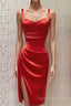Red Sweetheart Neckline Slit Homecoming Dress Midi Prom Dress