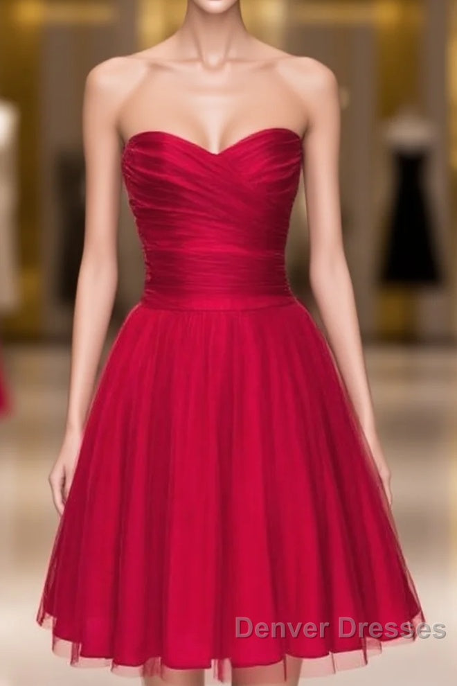Red Sweetheart Ruches Short Homecoming Dress
