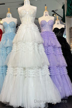 Red Sweetheart Sequins Top Multi-Layers Long Prom Dress,Tiered Formal Dress