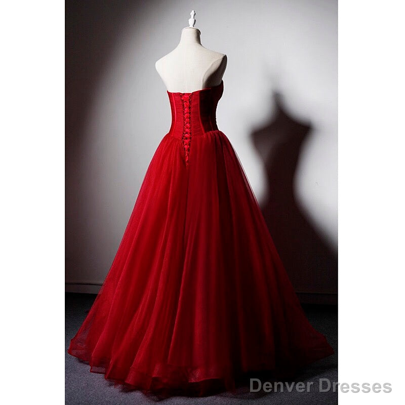 Red Sweetheart Tulle Ball Gown Floor Length Formal Dress, Red Tulle Evening Dress Party Dress Secondary image