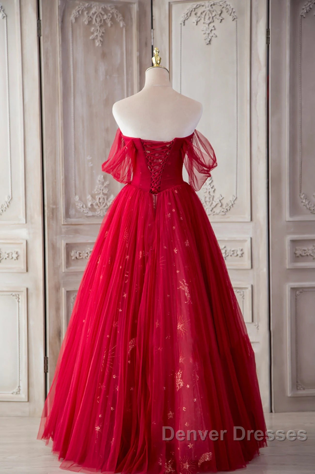 Red Sweetheart Tulle Long Formal Dress, Red Off Shoulder Party Dress Prom Dress Secondary image