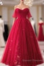 Red Sweetheart Tulle Long Formal Dress, Red Off Shoulder Party Dress Prom Dress