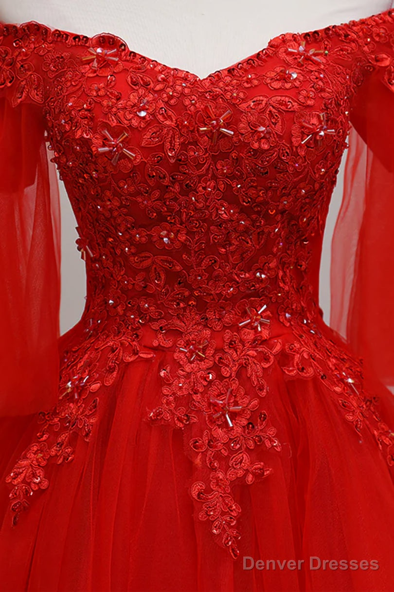 Red Sweetheart Tulle with Lace and Beaded Homecoming Dress, Red Party Dress