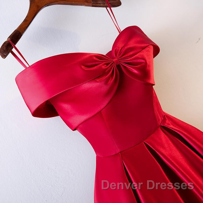 Red Tea Length Prom Dress, Red Tea Length Formal Bridesmaid Dress