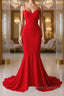 Red Thin Straps Mermaid Backless Long Prom Dress, Red Mermaid Formal Dress, Red Evening Dress