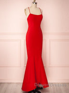 Red Thin Straps Mermaid Backless Long Prom Dress, Red Mermaid Formal Dress, Red Evening Dress