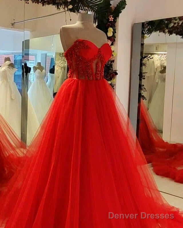 Red Tulle Ball Gown Corset Appliques Dress Secondary image