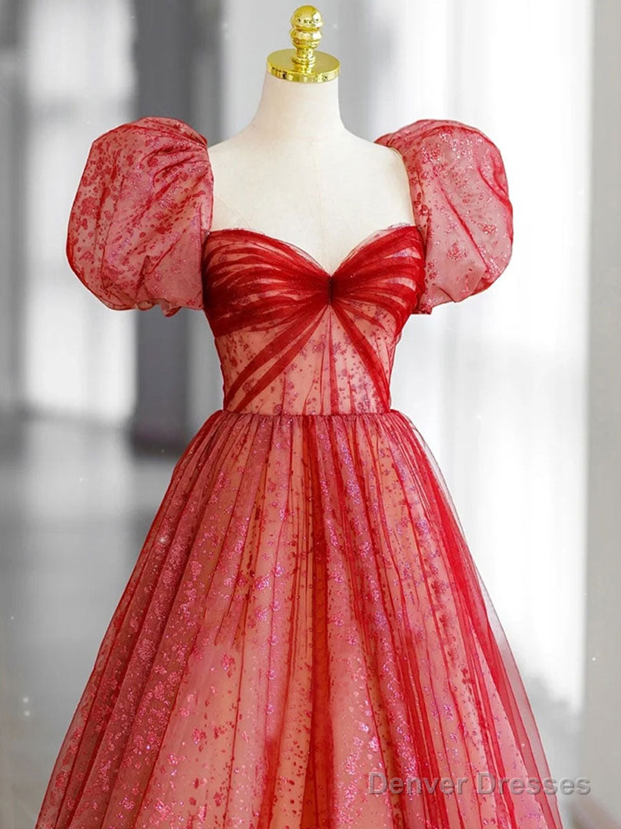 Red Tulle Lace Long Prom Dress, Red Tulle Formal Dress Secondary image
