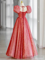 Red Tulle Lace Long Prom Dress, Red Tulle Formal Dress