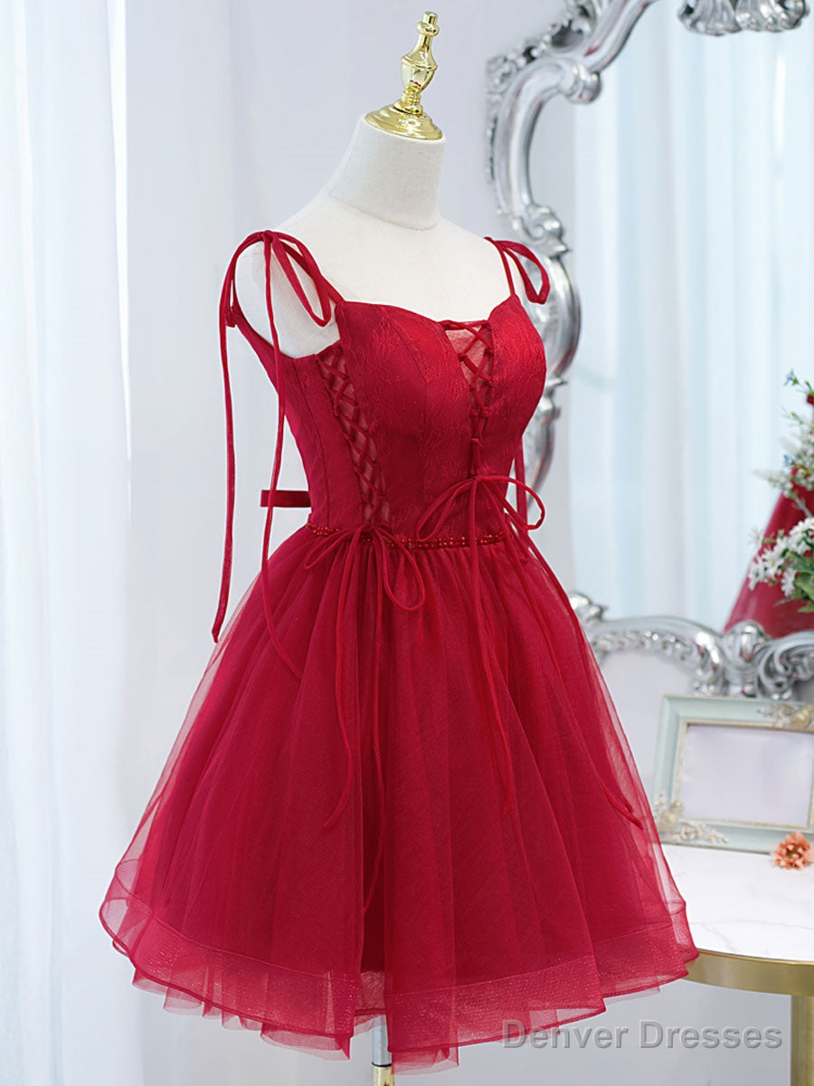 Red Tulle Lace Short Prom Dress Red Lace Puffy Homecoming Dress Secondary image