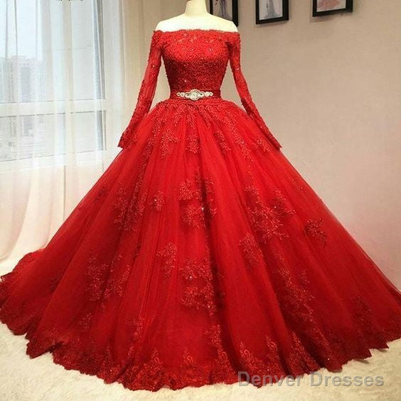 Red Tulle Long Sleeve Quinceanera Dresses Lace Appliques Puffy Tulle Ball Gown Prom Dresss Party Dress Secondary image