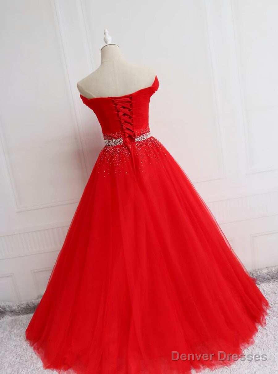 Red Tulle Off Shoulder Long Formal Gown , Red Sweet 16 Dresses Secondary image