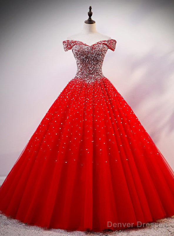 Red Tulle Off the Shoulder Beading Sequins Quinceanera Dress Main image