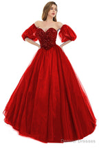 Red Tulle Sequins Sweetheart Prom Dresses Spaghetti Straps Evening Quinceanera Dresses
