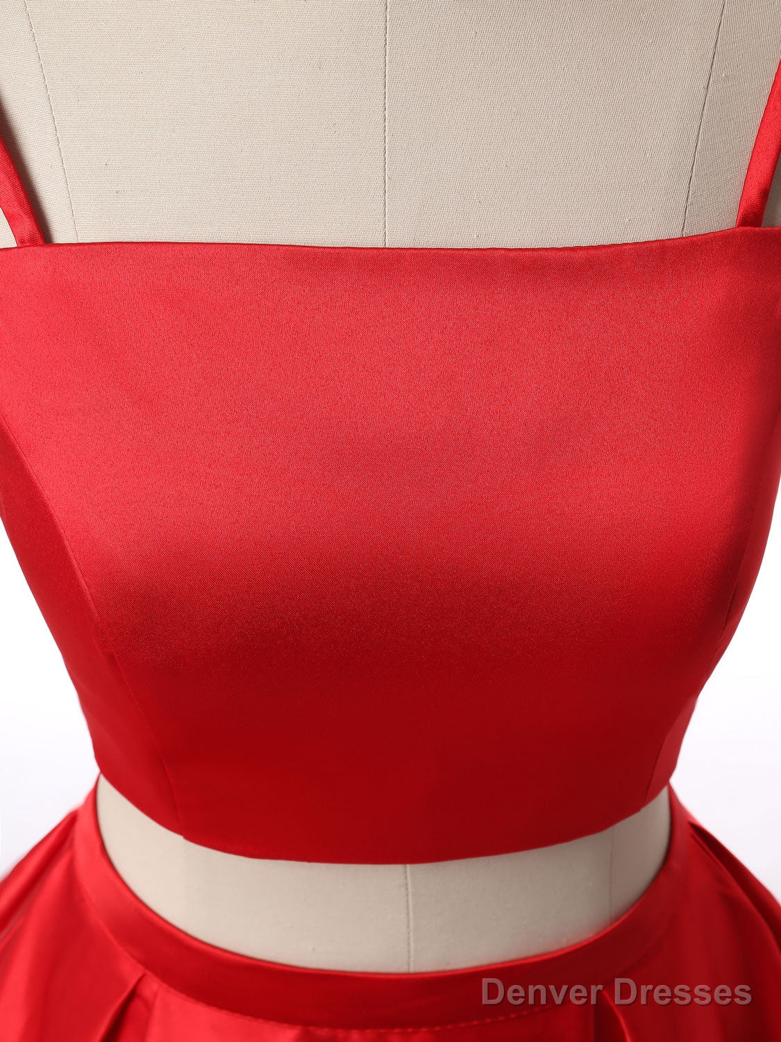 Red Two Pieces Satin Long Prom Dress, Red Satin Formal Evening Dress