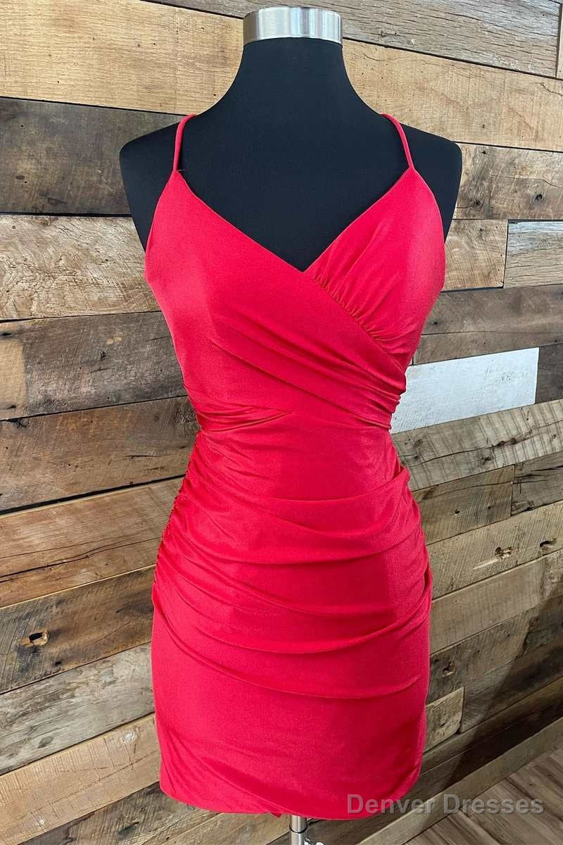 Red V Neck Lace-Up Short Homecoming Dress Cocktail Main image