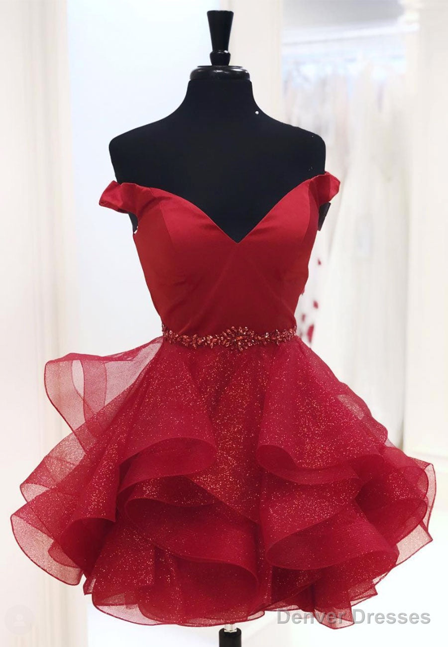 Red V-Neck Off the Shoulder Short Prom Dresses Main image