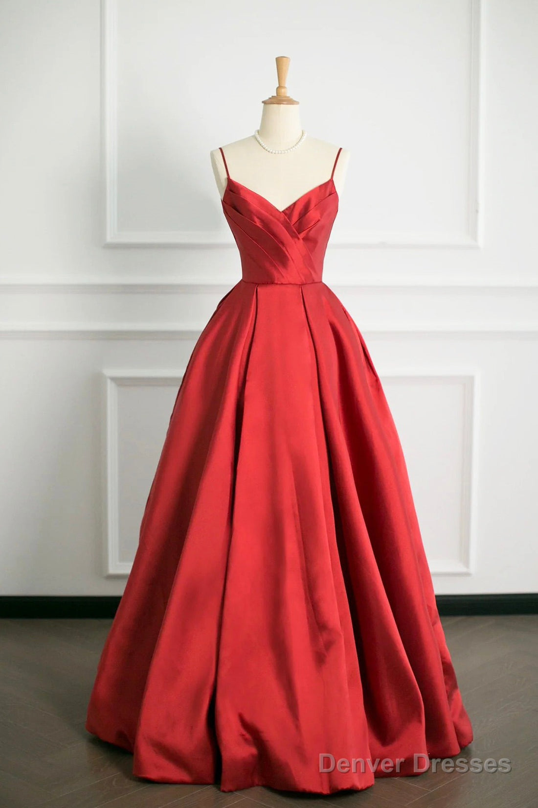 Red V-Neck Satin Long A-Line Prom Dress, Simple A-Line Backless Evening Party Dress Main image