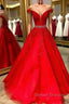 Red v neck tulle lace long prom Dress, red tulle evening Dress