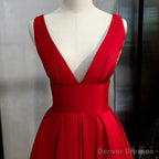 Red V-neckline Satin Floor Length Prom Dress Red Evening Gown prom dresses shops