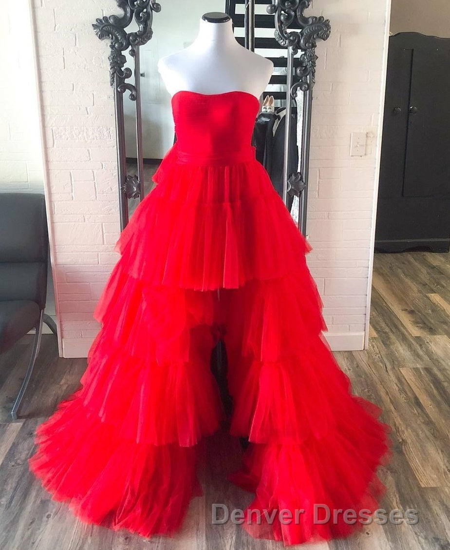 High Low Hot Pink Strapless Formal Gown Secondary image