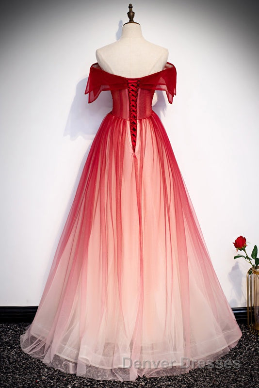 Red Off the Shoulder Long Tulle Prom Dress with Beading, Party Gown with Sequins Secondary image