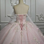 Renata | Blush Ball Gown Lace Strapless Sleeveless Quinceanera Dress