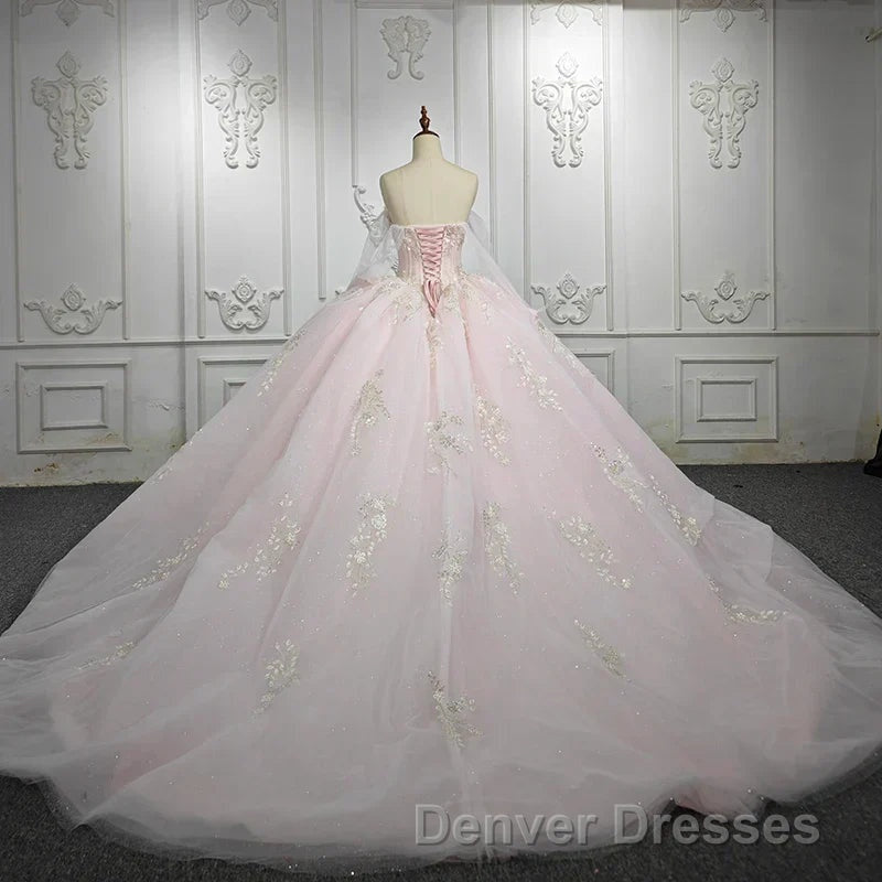 Renata | Blush Ball Gown Lace Strapless Sleeveless Quinceanera Dress