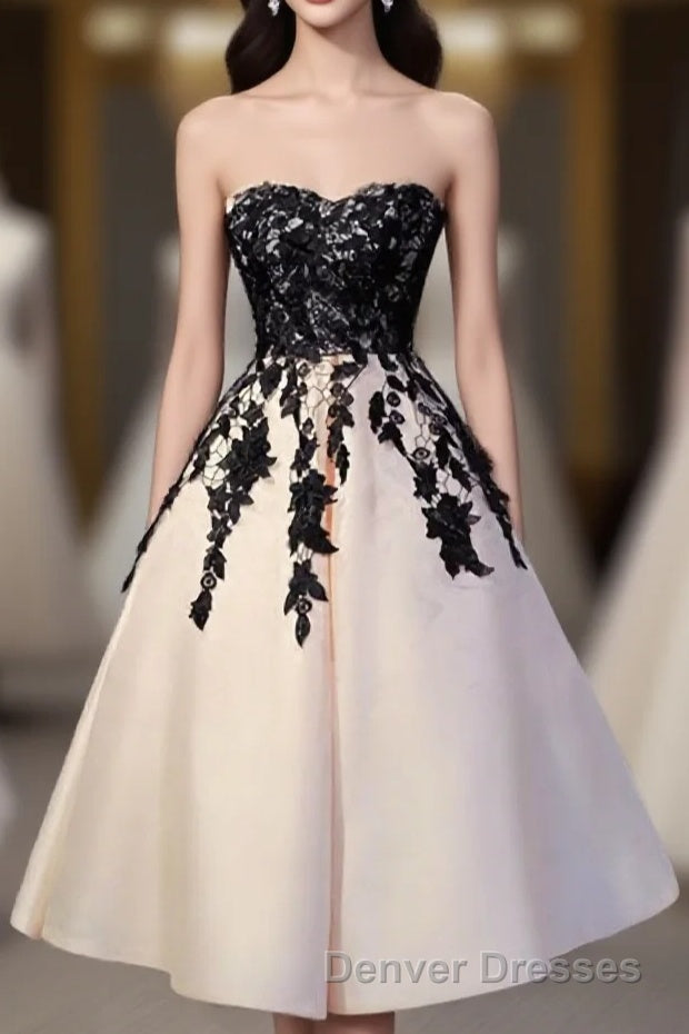 Champagne Lace Short Prom Dress, Lace Evening Dress