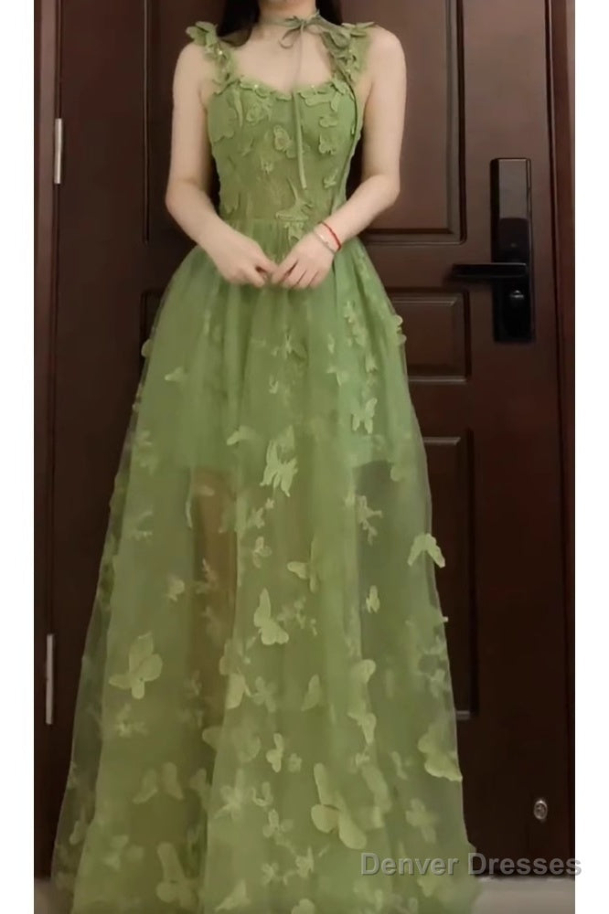 Retro A Line Spaghetti Straps Ankle Length Green Lace Prom Dresses Birthday Outfits Main image