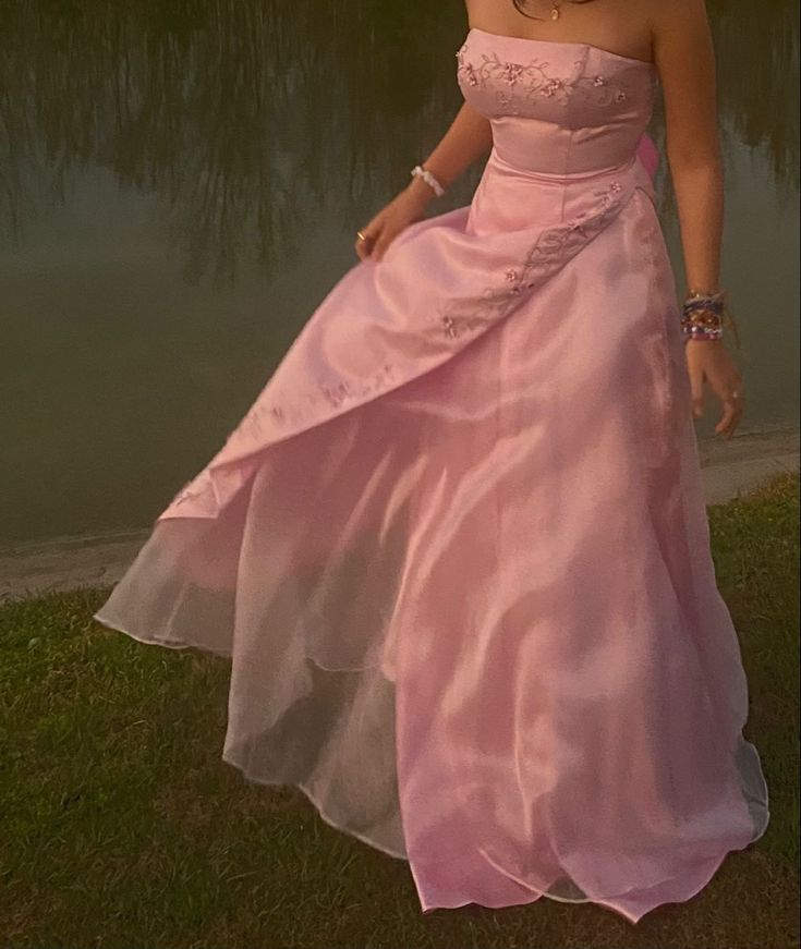Retro A Line Strapless Pink Chiffon Long Party Dress Prom Dress Secondary image