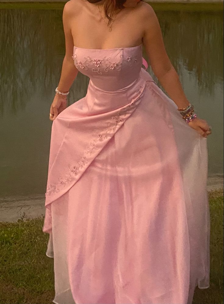 Retro A Line Strapless Pink Chiffon Long Party Dress Prom Dress