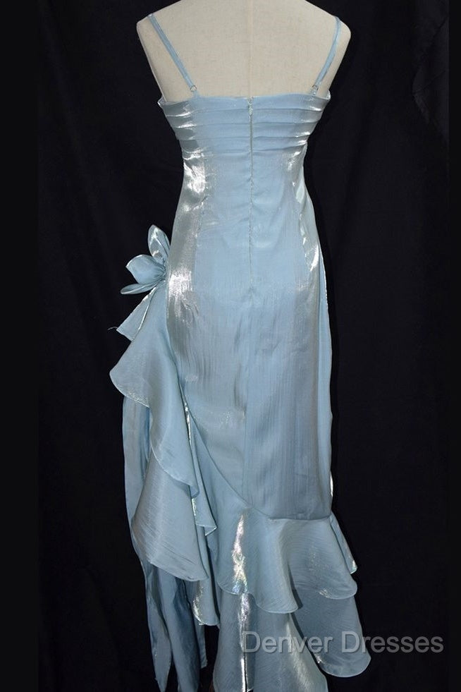 Retro Baby Blue Vintage Floral Dress Asymmetrical Hem Prom Gown Secondary image
