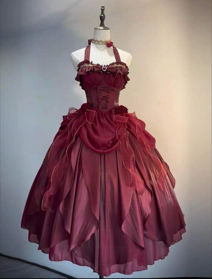 Retro Ball Gown Halter Burgundy Party Dress Prom Dress Evening Dress Secondary image