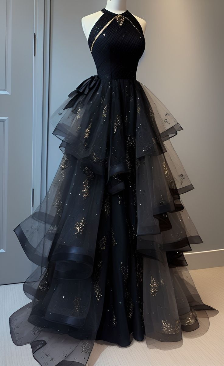 Retro Ball Gown Scoop Neckline Black Tulle Party Dress Prom Dress Evening Dress Secondary image