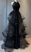 Retro Ball Gown Scoop Neckline Black Tulle Party Dress Prom Dress Evening Dress