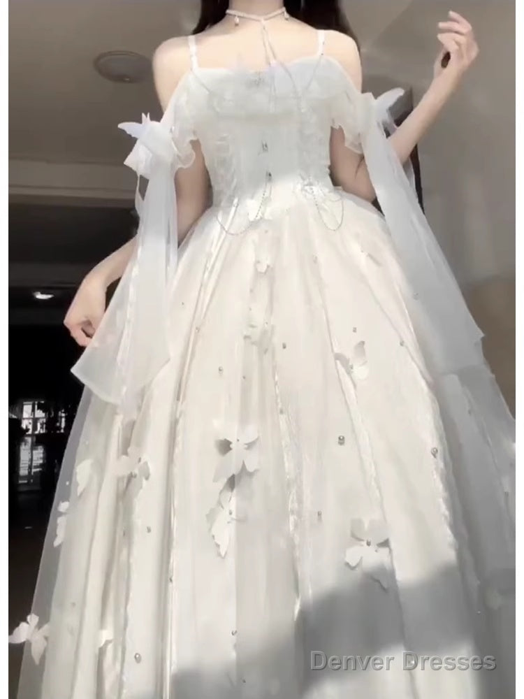 Retro Ball Gown Spaghetti Straps Ankle Length White Prom Dresses Birthday Outfits With Lace Secondary image