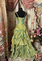 Retro Ball Gown Straps Satin Sage Green Long Party Dress Prom Dress