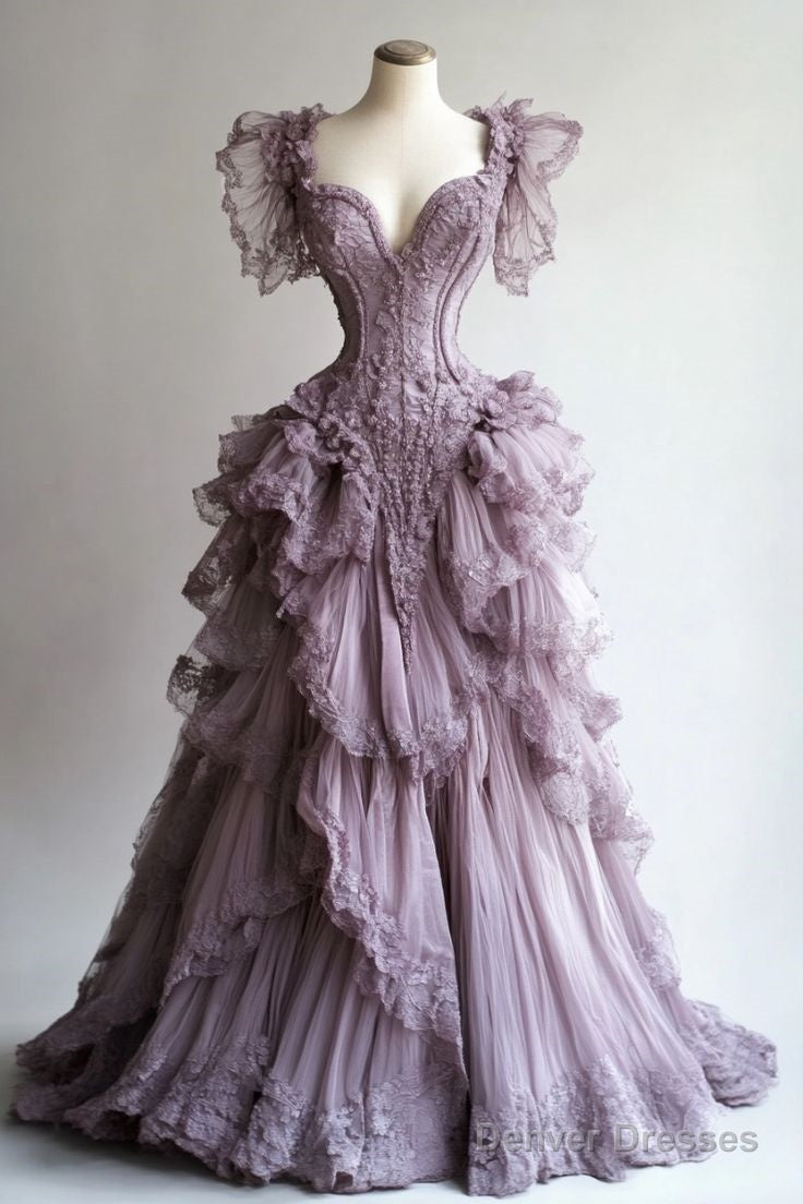 Retro Ball Gown Sweetheart Layers Lilac Tulle Party Dress Long Prom Dresses Evening Dress Secondary image