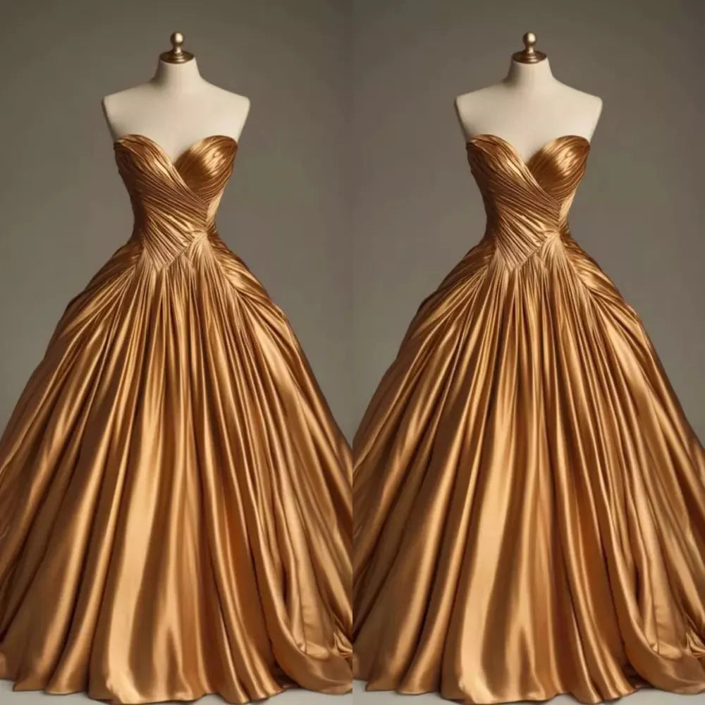 Retro Ball Gown Sweetheart Satin Gold Party Dress Prom Dress Evening Dress Secondary image