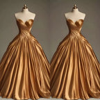 Retro Ball Gown Sweetheart Satin Gold Party Dress Prom Dress Evening Dress