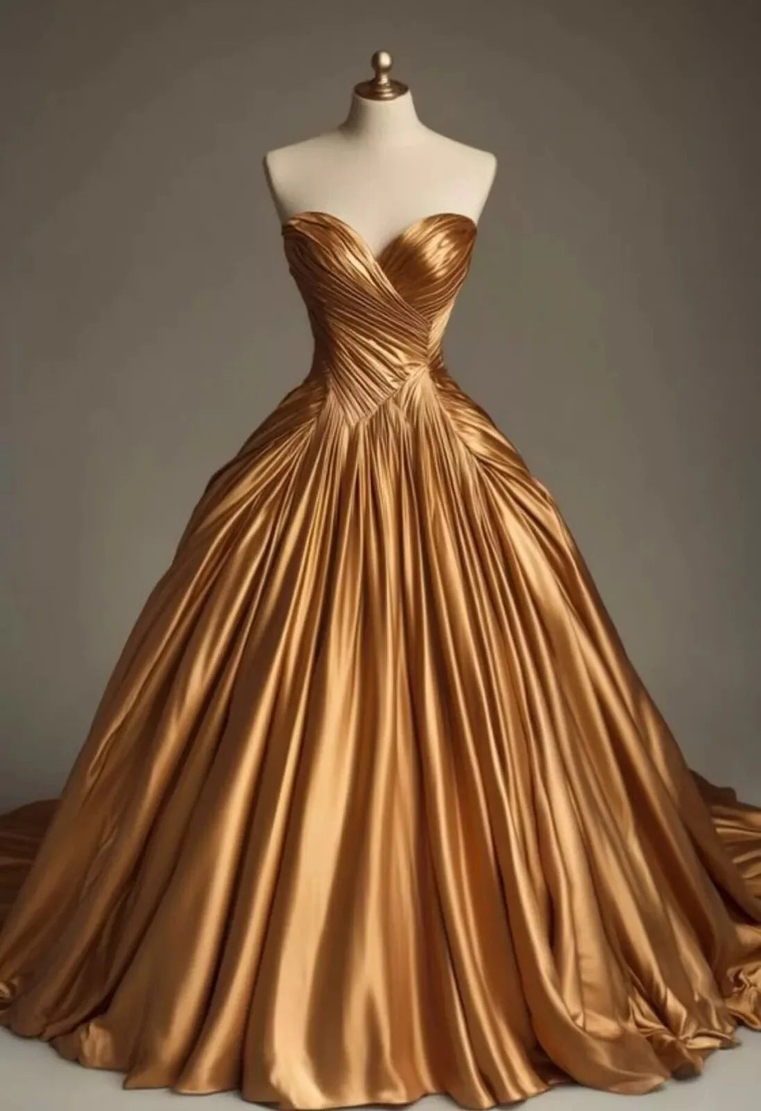 Retro Ball Gown Sweetheart Satin Gold Party Dress Prom Dress Evening Dress