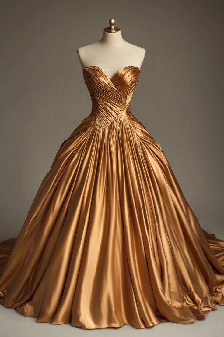 Retro Ball Gown Sweetheart Satin Gold Party Dress Prom Dress Evening Dress Main image